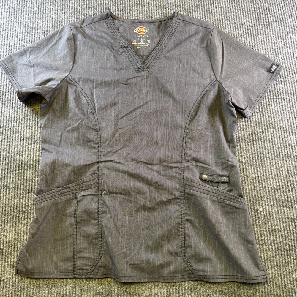 DICKIES SCRUB TOP SIZE LARGE GRAY POLYESTER RAYON SPANDEX V-NECK ADVANCE DK680